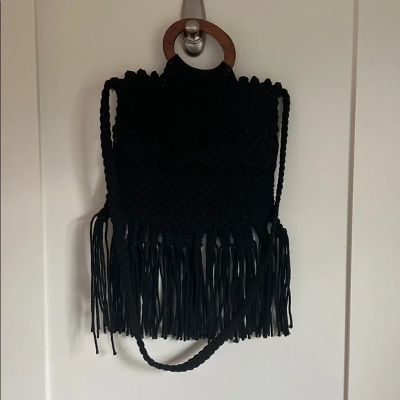 🪅Danielle Nicole Macrame Handbag Black Fringe - Picture 6 of 10